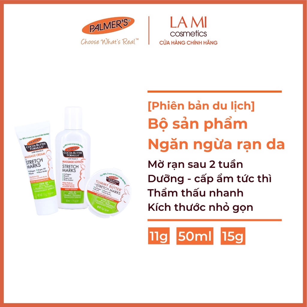 (Mini Size) Bộ sản phẩm ngăn ngừa và làm giảm rạn da Palmer's (Lotion, Kem, Bơ Đậm Đặc)