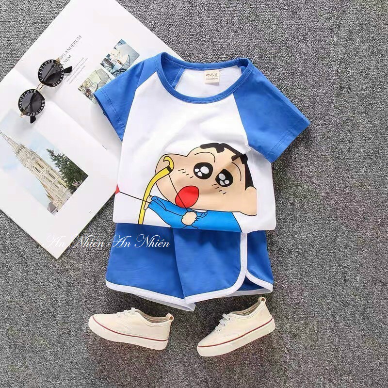 Bộ quần áo cotton 4 chiều họa tiết hoạt hình SHIN cho bé từ 8-18kg