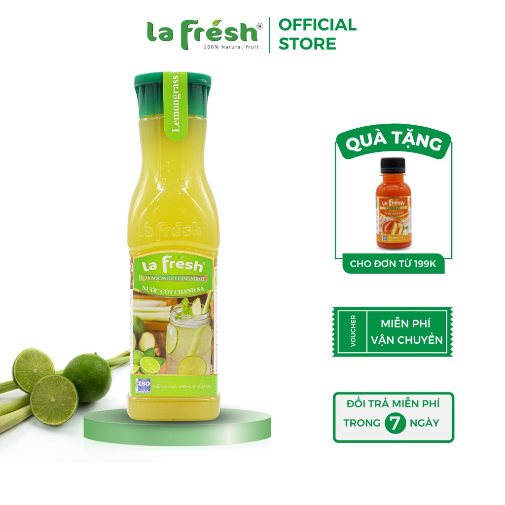 Nước ép Chanh sả cô đặc LAFRESH chai 650ml, nguyên liệu pha chế nước ép trái cây