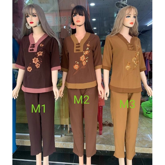 ĐỒ LAM ĐI CHÙA - MẪU NỮ - VẢI ĐŨI - THÊU HOA SALA