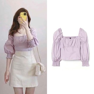 Áo Tay Bồng Tím Pastel Nữ - Trễ vai viền bèo cổ vuông phông thun tay lửng bo chun bánh bèo tiểu thư SIÊU HOT