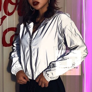 áo khoác croptop phản quang xám