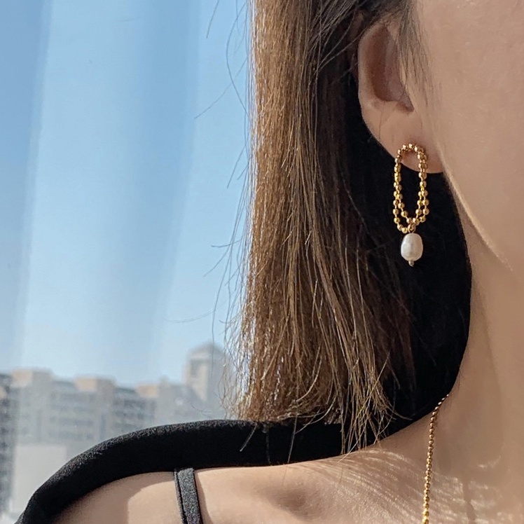 Bông tai titan chuỗi bi giọt nước không gỉ WE200403