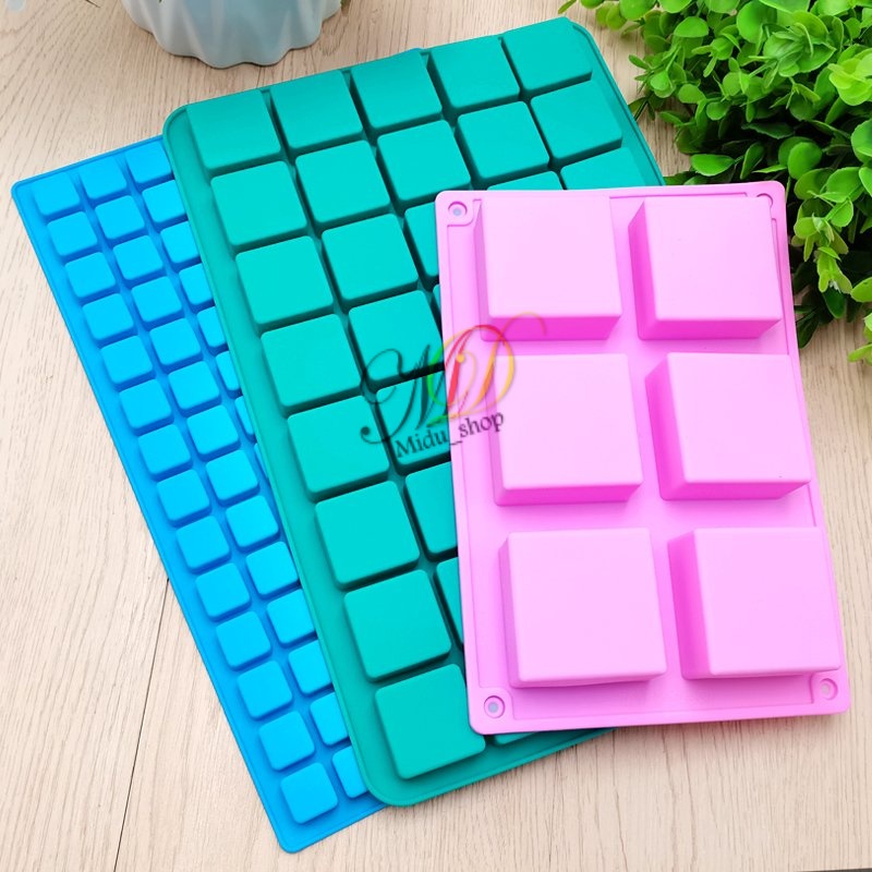 Midu - Khuôn silicon 6 ô, 12 ô, 40 ô, 126 ô hình vuông đổ socola rau câu Làm bánh xà phòng handmade