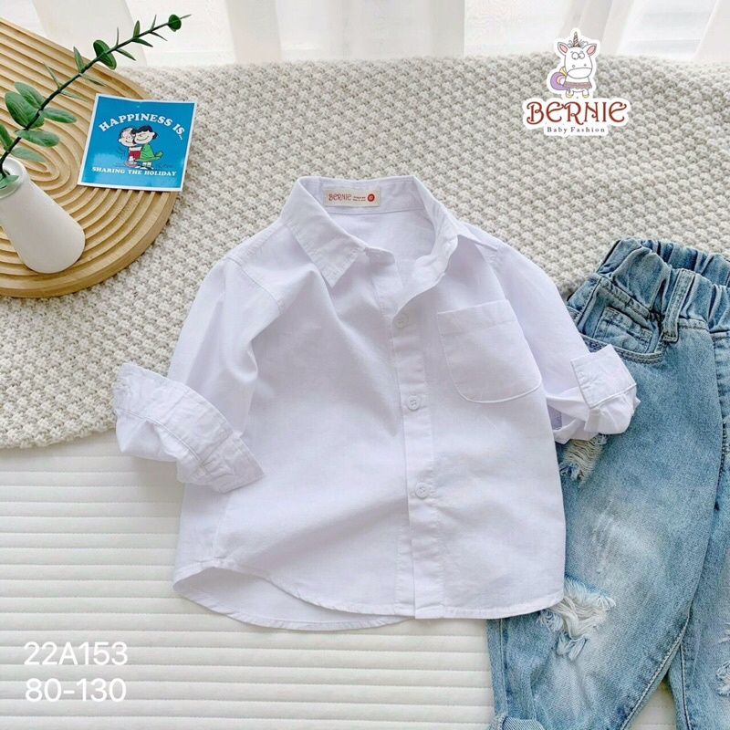 Áo sơ mi trắng dài tay cho bé trai Bernie kèm ca-vat cực bảnh kiểu dáng basic