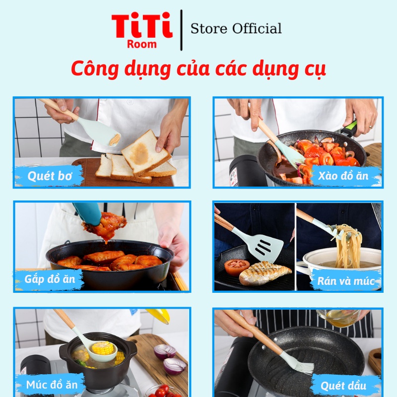 Bộ dụng cụ nhà bếp làm bánh nấu ăn Kitchenware 11 món chống dính silicon chịu nhiệt cao phong cách Hàn Quốc