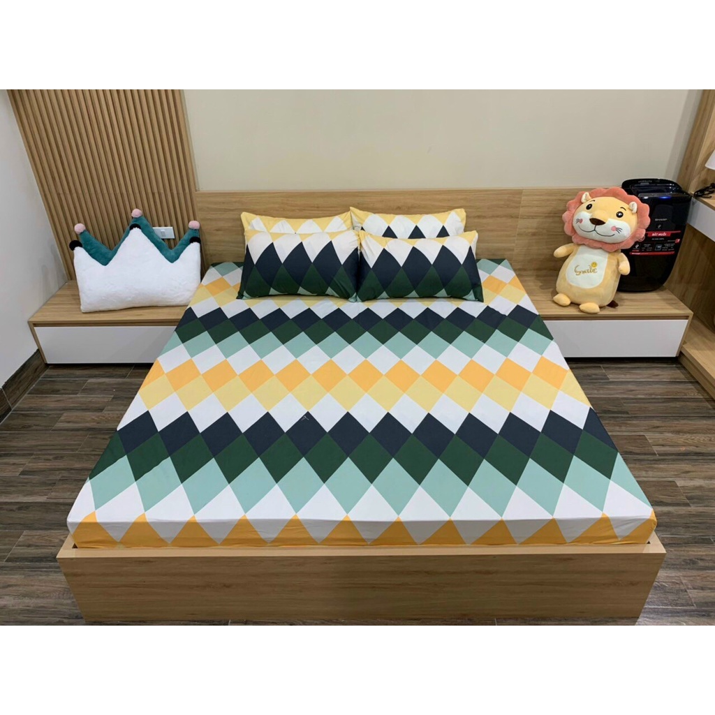 Bộ Ga gối cotton, set ga gối 3 món, drap giường, bộ ga chun kèm 2 vỏ gối, ga giường đủ kích thước M2/M6/M8/2M2