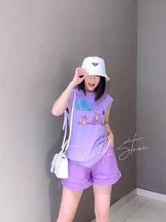 Set pull tím in hình short kaki tím