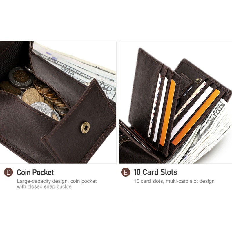 Youyo Ví Ngắn Gập Ba Bằng Da Bò Có Ngăn Đựng Thẻ Tín Dụng RFID Chống Trộm Vintage Cho Nam