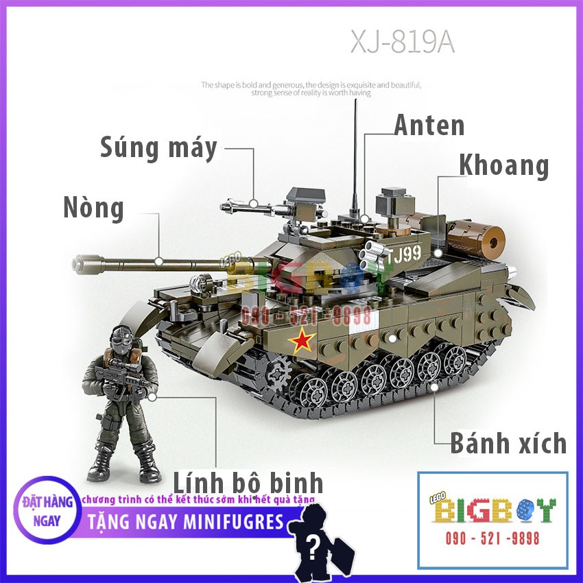 [FreeShip] Đồ Chơi Lego MEGA BLOK Xe Tăng Quân Đội 819A, 588PCS, Chất Liệu ABS Nguyên Sinh Cao Cấp