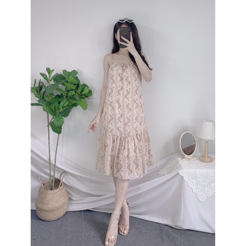 Đầm Hai Dây Voan Hàn Vintage Nữ [FREESHIP] 🌸 Váy 2s hoa nhí dáng suông, đuôi cá điều chỉnh hàng thiết kế Ulzzang HOT 🌸 | BigBuy360 - bigbuy360.vn