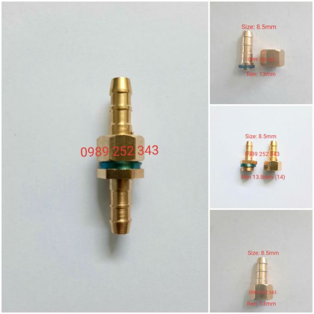 Đầu nối bấm ống 6.5, 7.5, 8.5mm ren Trong, Ngoài 13.8mm ( 14mm ).