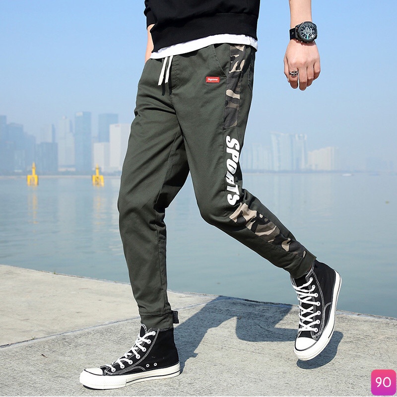 Quần Jogger Kaki thể thao lưng thun ống bó túi hộp đen xanh phong cách M137