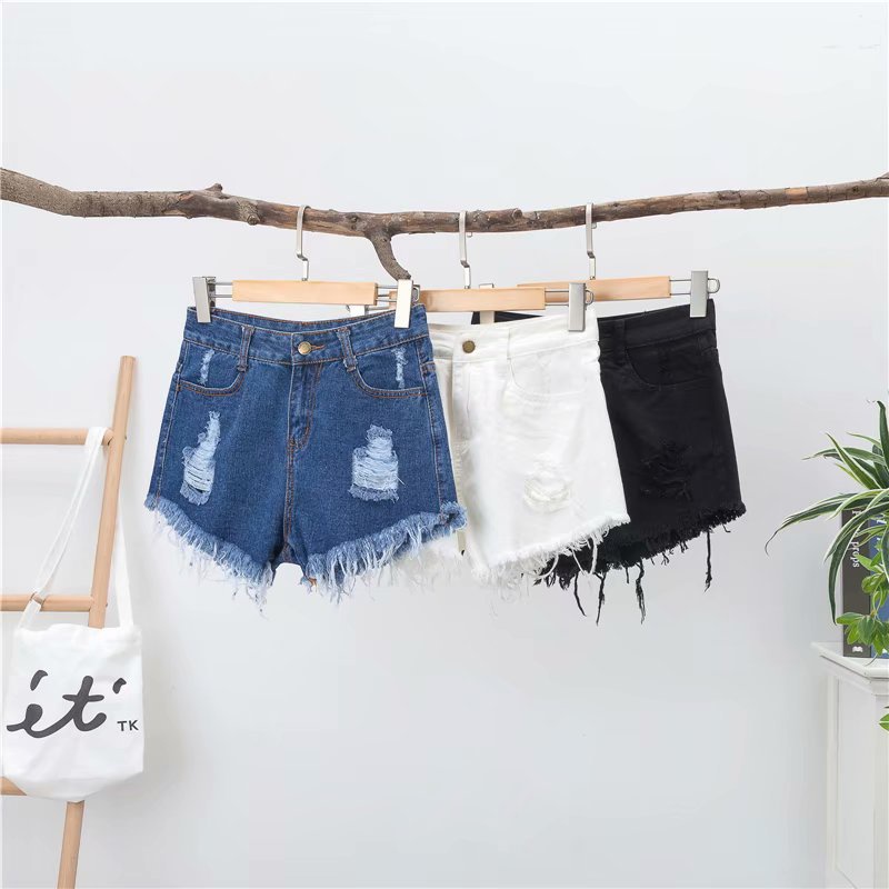 IELGY Quần short denim dáng chữ A ống rộng lưng cao thời trang cho nữ