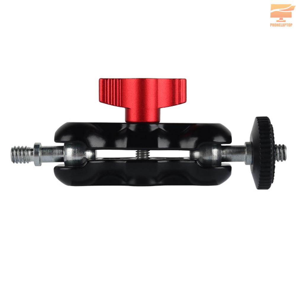 Multifunctional Ball Head Mount Mini Dual Ball Head Clamp with 1/4 Screw for DSLR Camera Monitor LED Light Flashlight