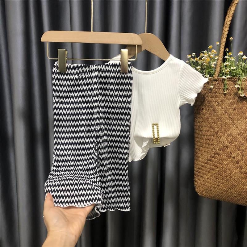 Set áo thun tay ngắn + quần dài chấm bi thiết kế mới thời trang mùa hè theo phong cách Hàn Quốc dành cho bé gái