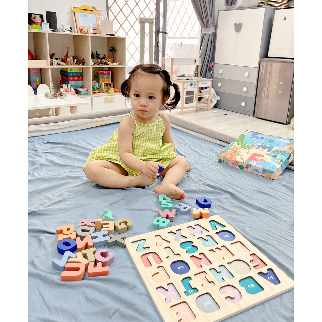 Bảng Ghép Hình Gỗ Bảng Chữ Cái, Số Đếm - Giáo Cụ Montessori - Đồ Chơi Thông Minh Cho Bé