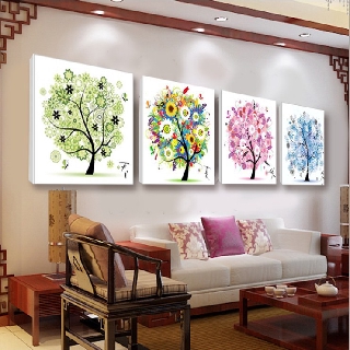 Tranh Thêu Chữ Thập Chỉ Lụa Thêu Kín Cây Bốn Mùa May Mắn (Xuân Hạ Thu Đông) HH0688