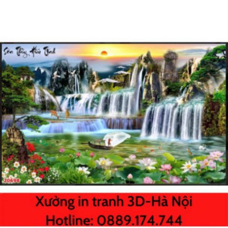 [Giá tại xưởng] tranh 3D sơn thủy, phòng khách dán tường in Vải Lụa zalo o889174744 o889.174.744