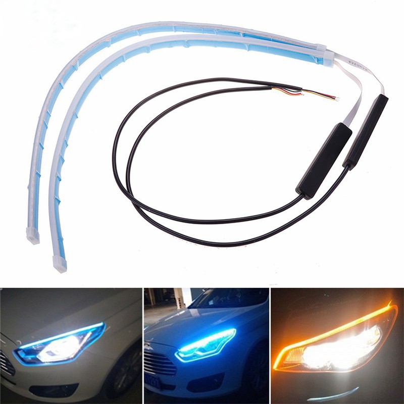 Set 2 đèn LED dây siêu mỏng 30cm 45cm 60cm tín hiệu kép cho xe ô tô chất lượng cao