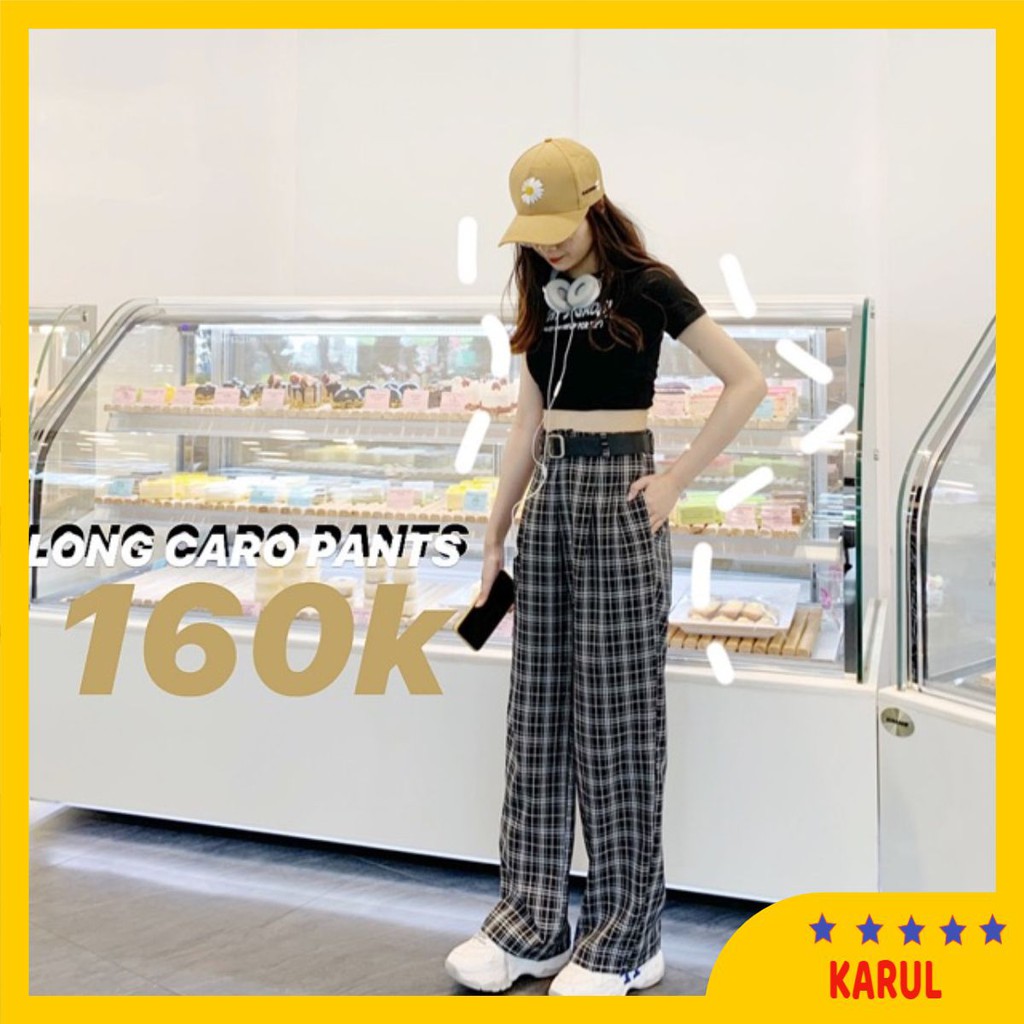 Quần kẻ caro ống suông cạp cao ( hình shop tự chụp ).