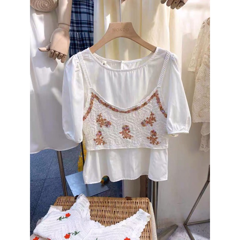 áo 2s - 2 dây len sợi thêu hoa cam (072#) - không kèm áo trong