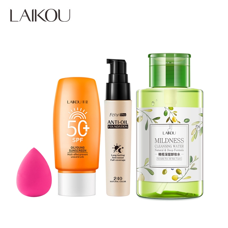 LAIKOU Make up Sunscreen 50g Liquid Foundation 30ml Remover 320ml Makeup Set