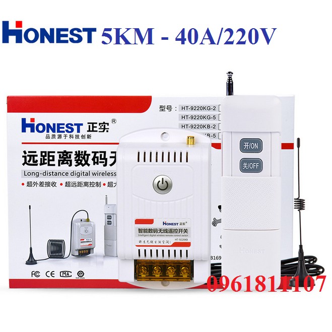 Công tắc điều khiển từ xa 5Km Honest công suất lớn 40A/220V HT- 9220 KG-5 cao cấp