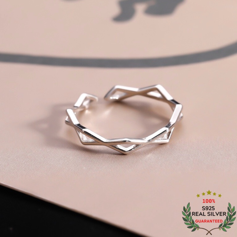 Nhẫn Bạc S925 Hình Thoi Free Size Trẻ Trung Cá Tính | Nhẫn Nữ Bạc Trang Sức Thời Trang Điều Chỉnh Được