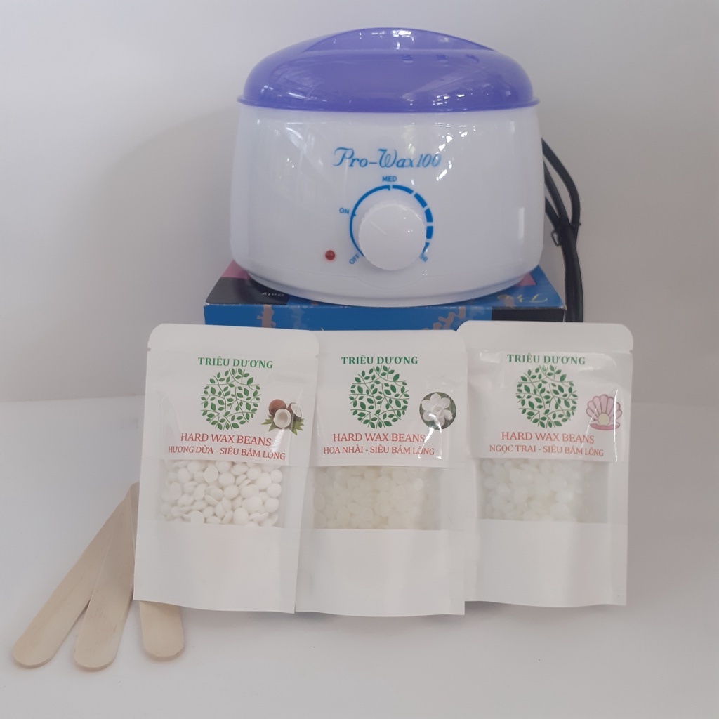 Combo nồi nấu sáp wax lông Prowax100 + Sáp wax lông cao cấp hương thơm 50g + 3 que lấy sáp - Bộ Tẩy Lông, KM đồ dũa móng