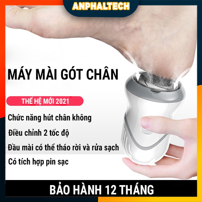 Máy Chà Gót Chân, Mài Gót Chân, Tẩy Da Chết Gót Chân Siêu Mạnh-Tích Hợp Pin Sạc, Tặng Kèm 3 Đầu Mài