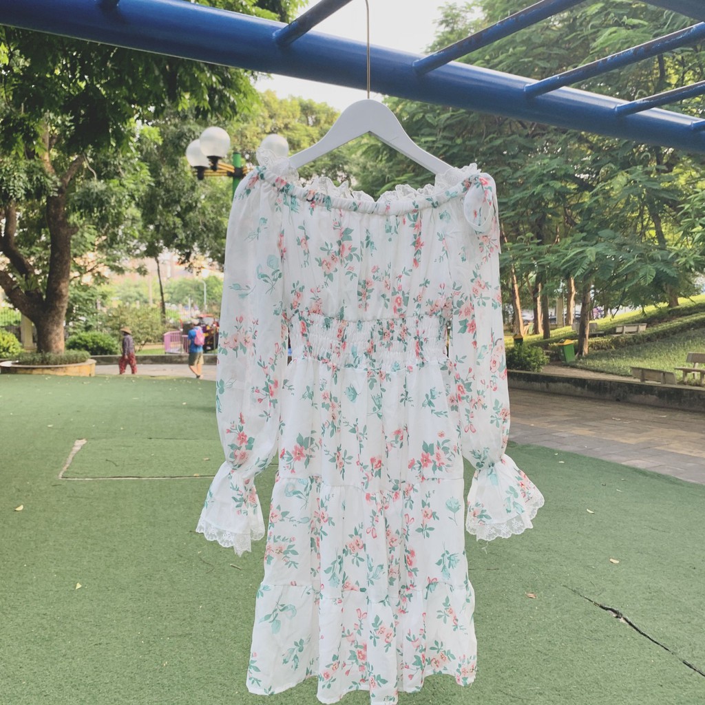 Váy hoa trễ vai chiffon Ulzzang, đầm trễ vai dáng xòe - Cỏ Clothes | BigBuy360 - bigbuy360.vn