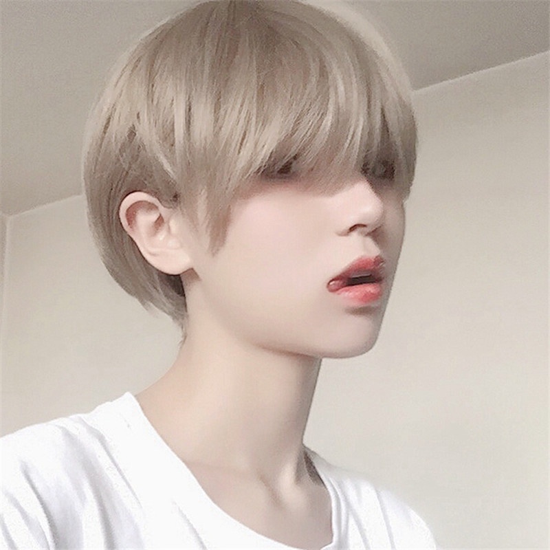 Bộ Tóc Giả Ngắn Thẳng Nhuộm Màu Nâu Tự Nhiên Bằng Sợi Tổng Hợp Phong Cách Hàn Quốc Dành Cho Nam Và Nữ