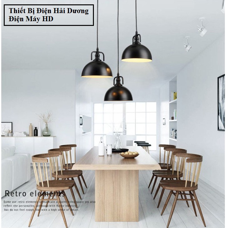 Chao thả trần chao dầu dây xích cổ điển D300 (Đen) - Đường kính chao đèn 30cm - Bảo hành 12 tháng