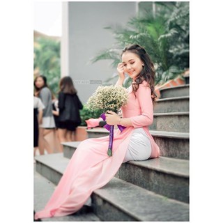 Áo dài trơn màu hồng cam (cả bộ)