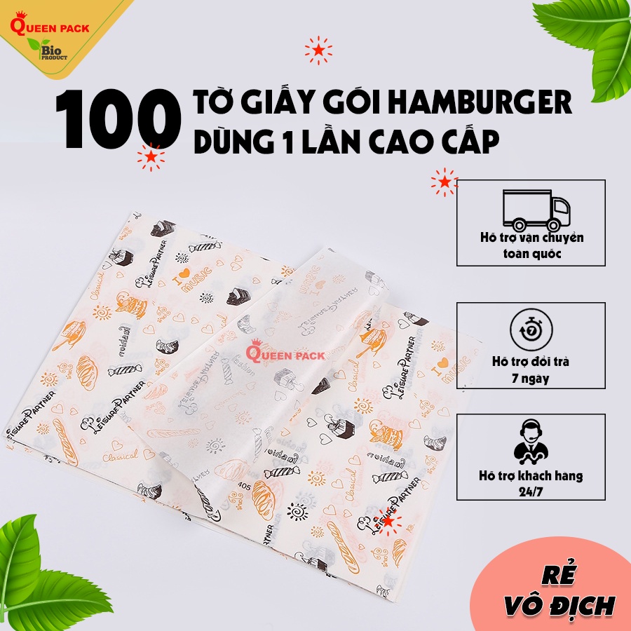 [QP-GH298*285] SET 100 tờ giấy gói bánh mỳ/hamburger size 29x30cm hàng cao cấp