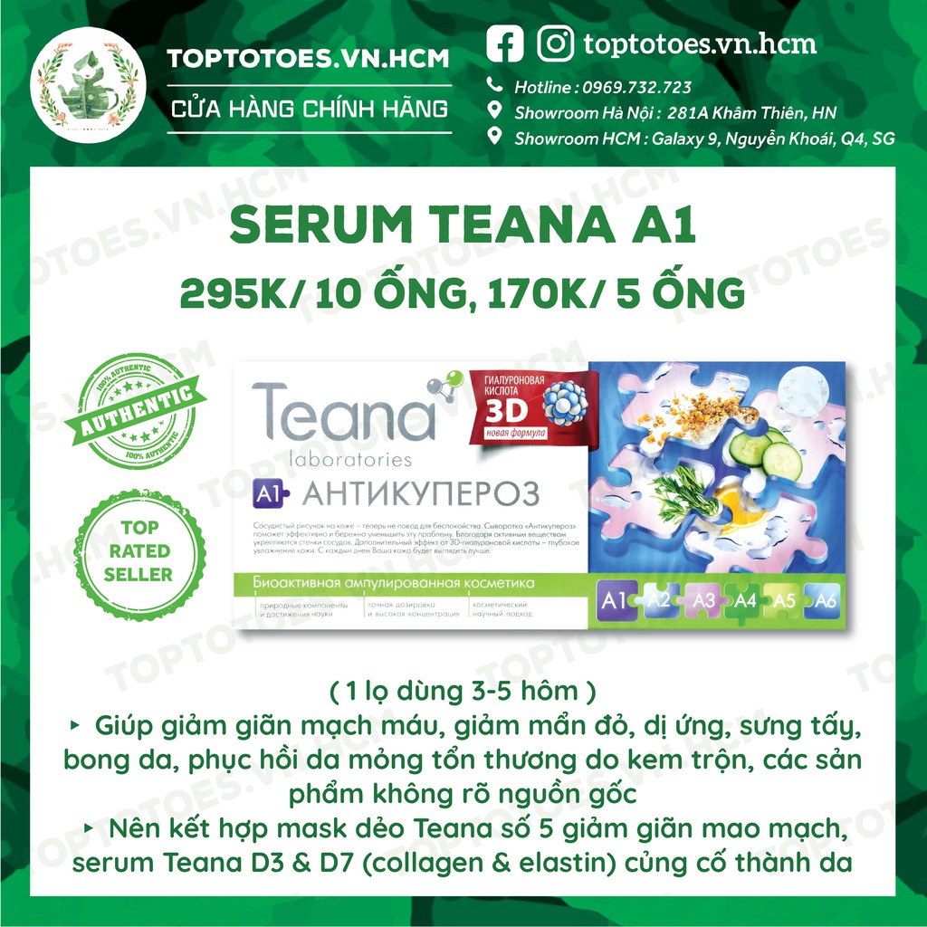 Serum Teana A1 giúp giảm giãn mạch máu, giảm mẩn đỏ, dị ứng, phục hồi da mỏng tổn thương