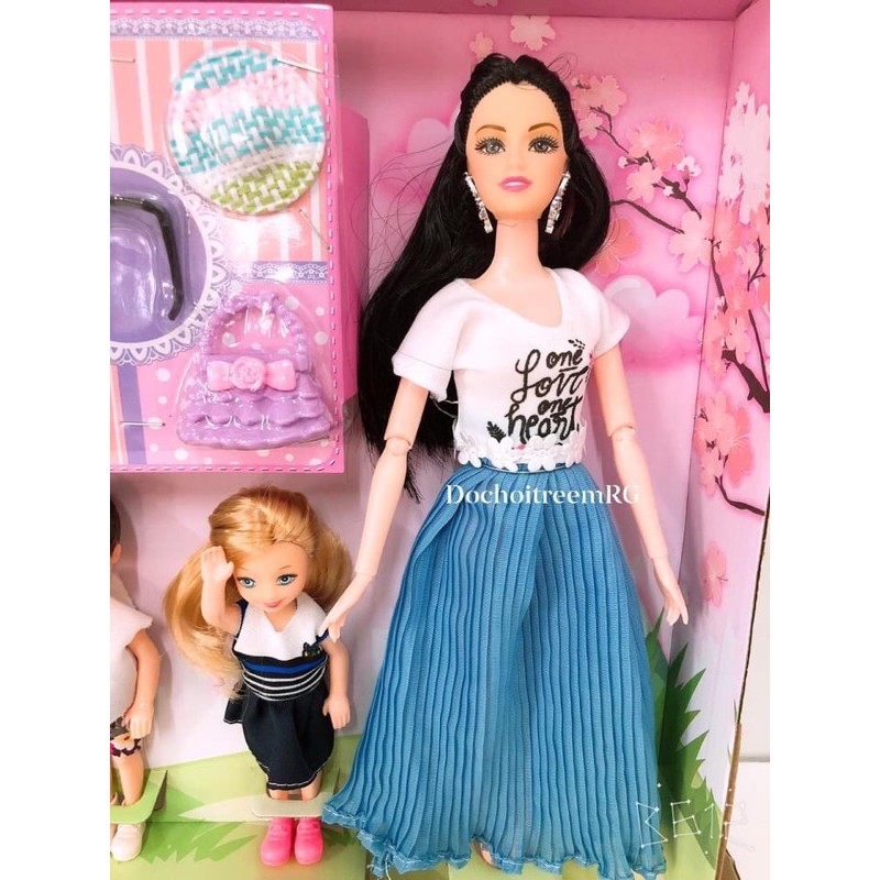 hộp búp bê gia đình Barbie khớp tay -2 búp bê nhí và phụ kiện