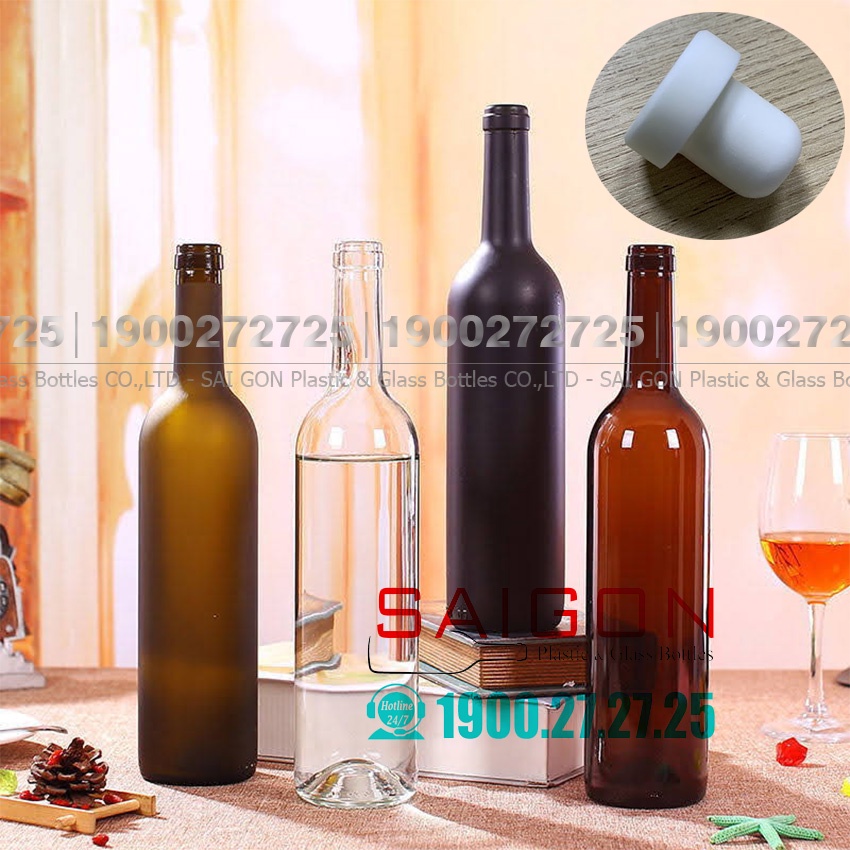 Chai Thủy Tinh Tròn 750ml nút Nhấn Nhựa Trắng Cao cấp | Tùy Chọn màu