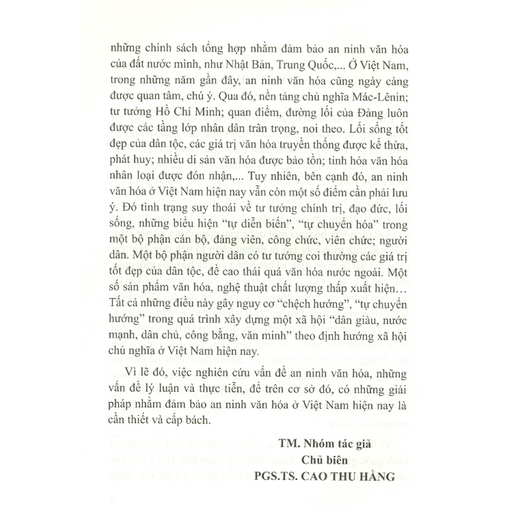 Sách - Một Số Vấn Đề Lý Luận Và Thực Tiễn Về An Ninh Văn Hóa Ở Việt Nam Hiện Nay (Sách Chuyên Khảo)