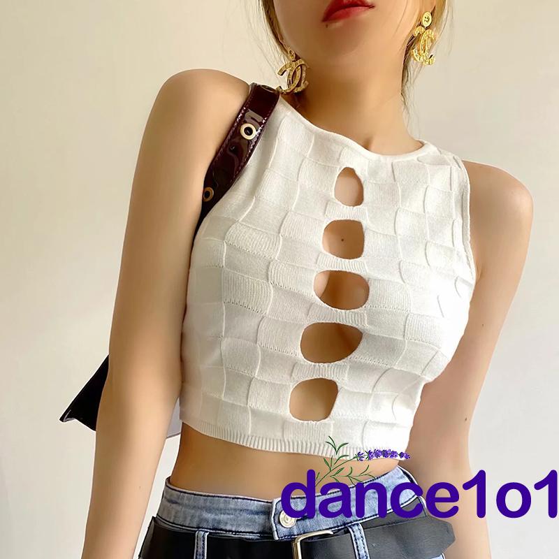 Áo Tank Top Nữ Màu Trơn Thiết Kế Khoét Lỗ Thời Trang Khiêu Vũ1O1-