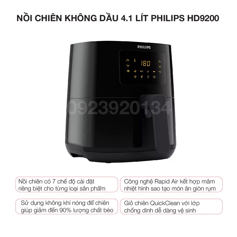 [Mã ELHADEV giảm 4% đơn 300K] Nồi chiên không dầu 4.1 lít Philips HD9200