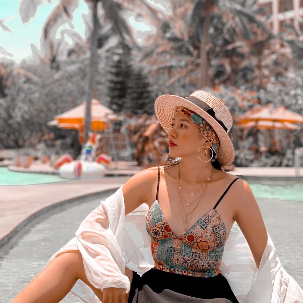 [Mã FASHIONMALLT4 giảm 15% đơn 150k] Áo toplette lụa có mút mỏng không gọng họa tiết vintage COKIM7 | BigBuy360 - bigbuy360.vn