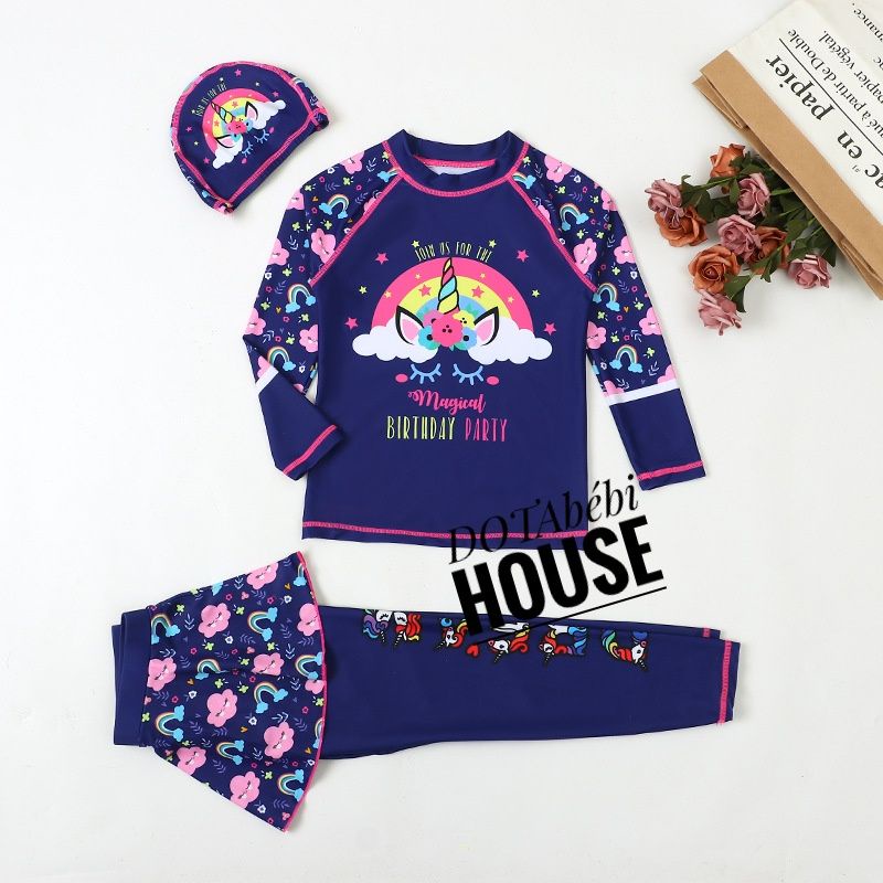 có nón Đồ bơi dài tay quần dài liền váy size đại cho bé gái mã SW0302.9323 - DOTAbébi HOUSE