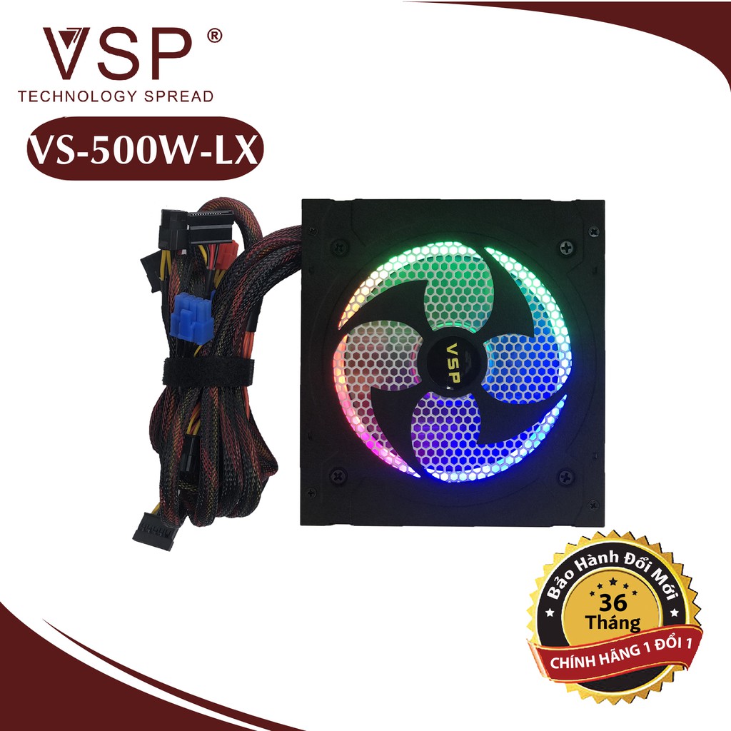 [Chính Hãng] Nguồn Công Suất Thực VSP ATX 500W Led RGB Full Box - Bảo Hành 36 tháng