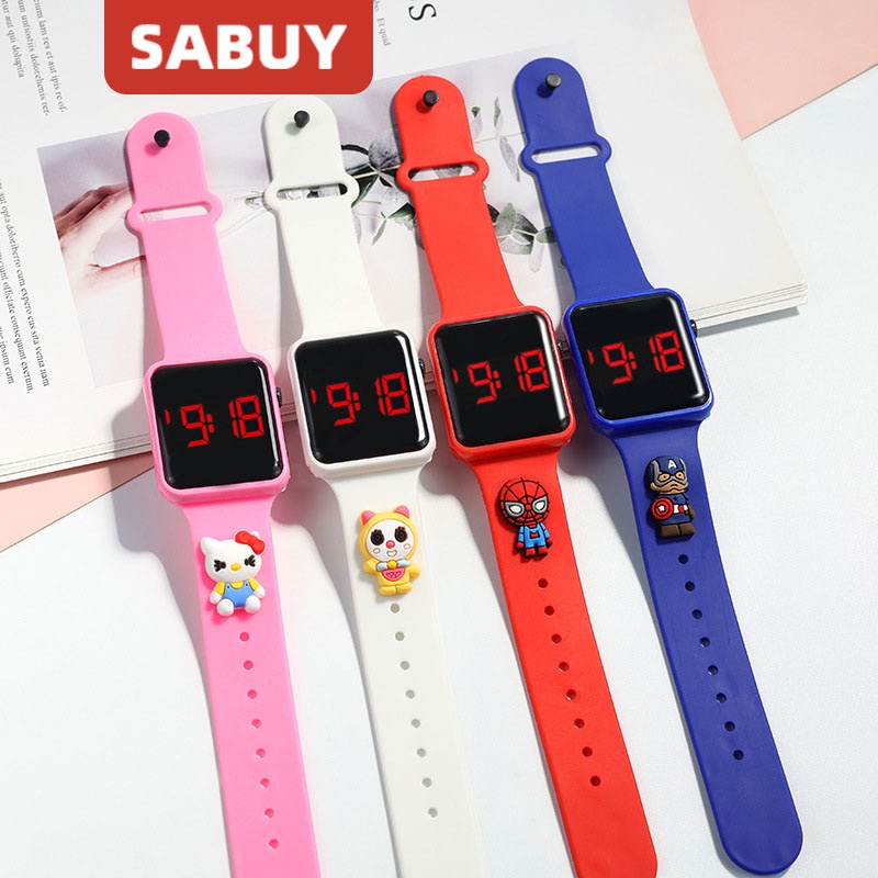 Đồng Hồ Đeo Tay Điện Tử Mặt Vuông Hình Búp Bê Hoạt Hình Có Đèn led Phát Sáng Thời Trang Thường Ngày Cho Bé