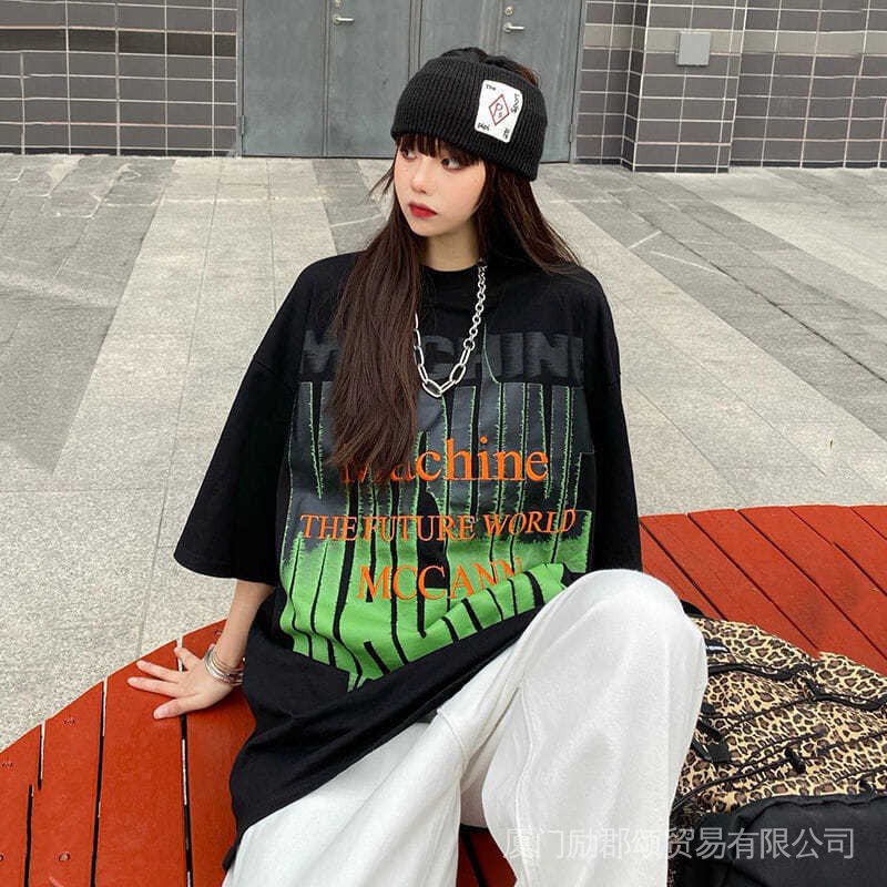 Áo Thun 100% Cotton Tay Ngắn Dáng Rộng In Họa Tiết Thổ Cẩm Phong Cách Đường Phố Cho Nam Và Nữ