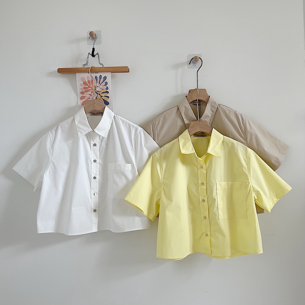 Áo sơ mi nữ croptop TN tay ngắn túi vuông chất cotton Poplin nhiều màu - Hanie Top -  Tyribee Clothing