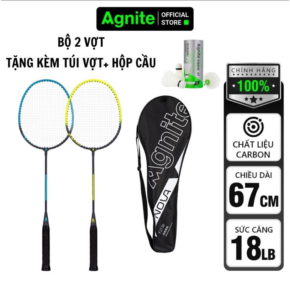 Bộ 2 vợt cầu lông Agnite chính hãng, siêu nhẹ, khung carbon cao cấp, cho thể thao chuyên nghiệp - F2136 - vpp Diệp Lạc