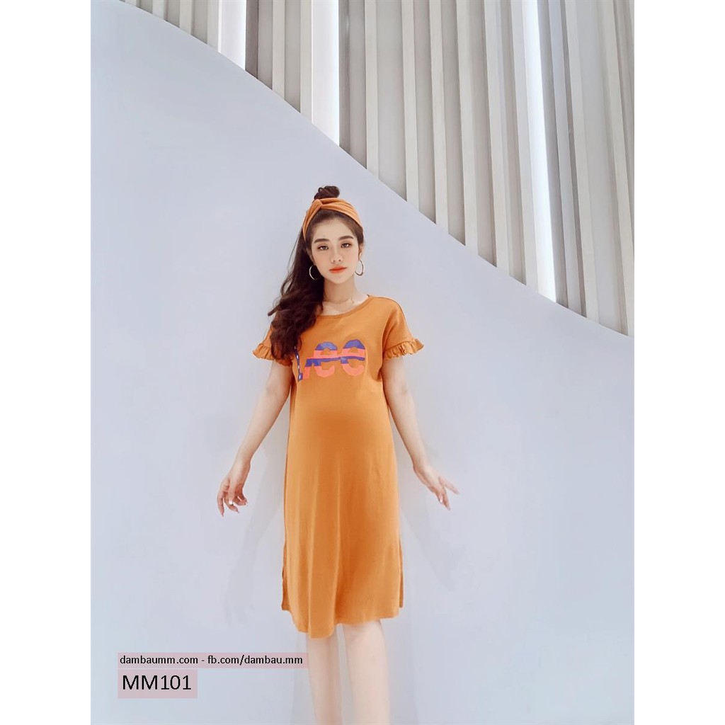 Đầm bầu thời trang, đầm thun tay bèo kèm băng đô M&M MM101